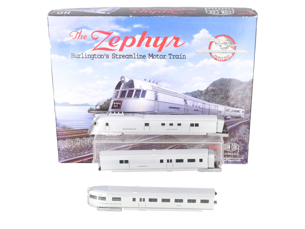 Con-Cor 001-8721 HO Burlington The Zephyr Streamline Motor Train Cars (Set of 3) EX/Box
