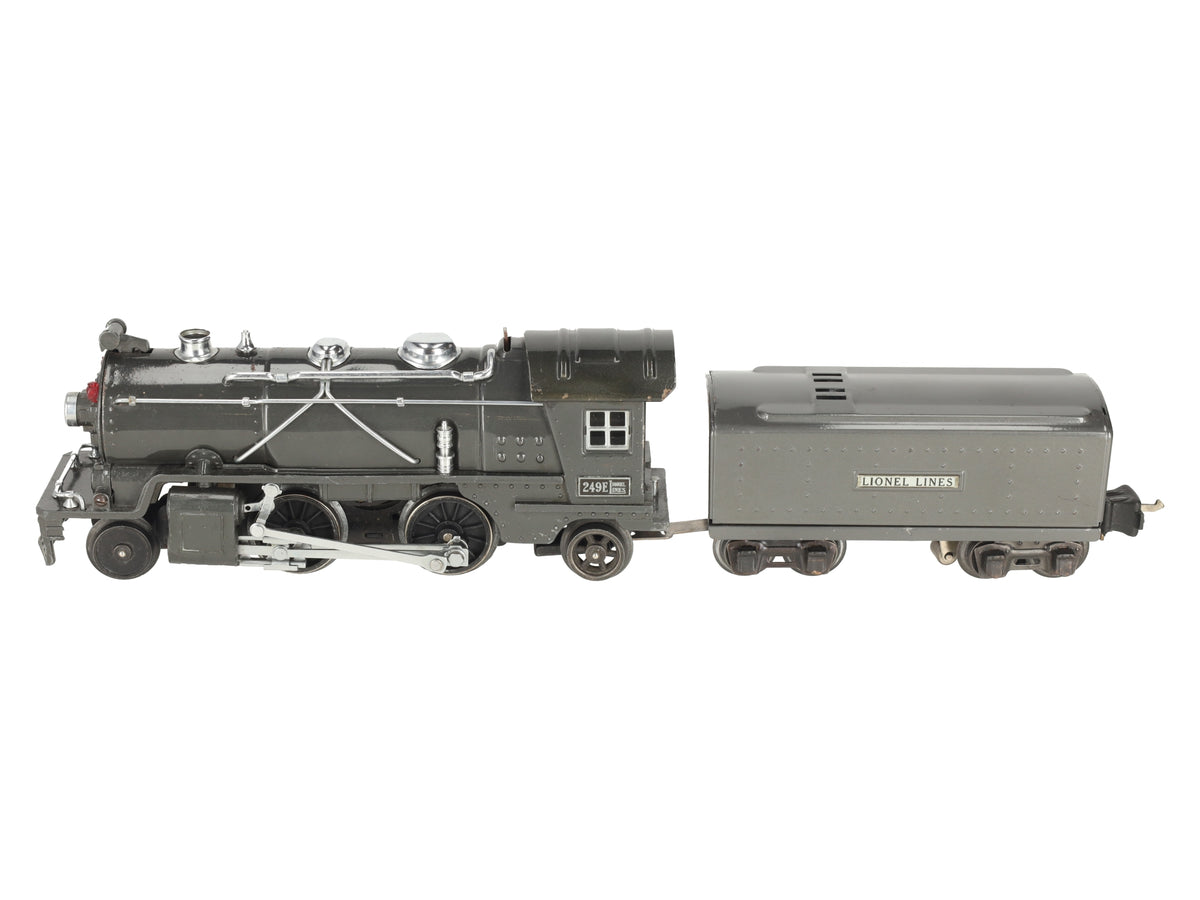 Lionel 249E Vintage O Prewar Gunmetal Tinplate 2-4-2 Steam Locomotive & Tender VG