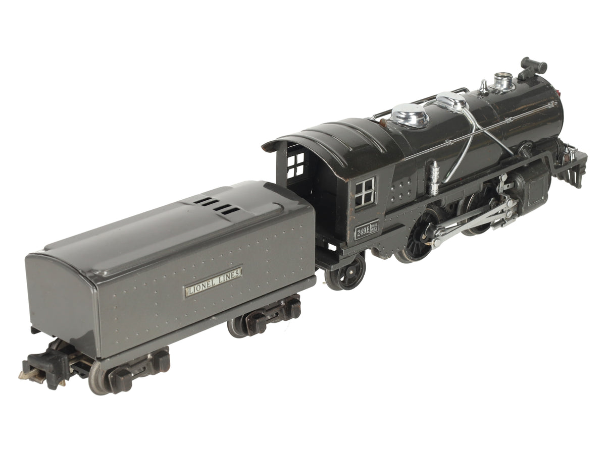 Lionel 249E Vintage O Prewar Gunmetal Tinplate 2-4-2 Steam Locomotive & Tender VG