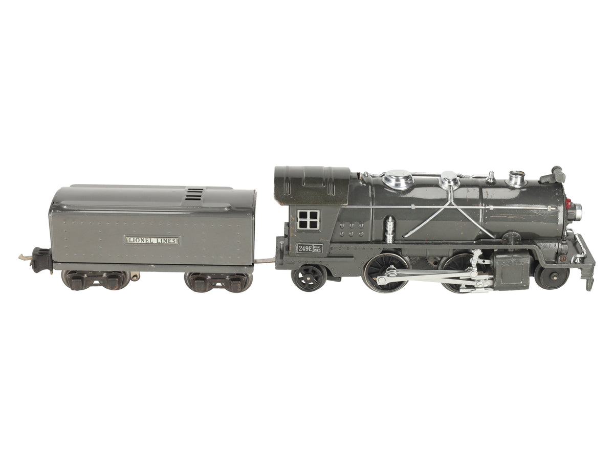 Lionel 249E Vintage O Prewar Gunmetal Tinplate 2-4-2 Steam Locomotive & Tender VG