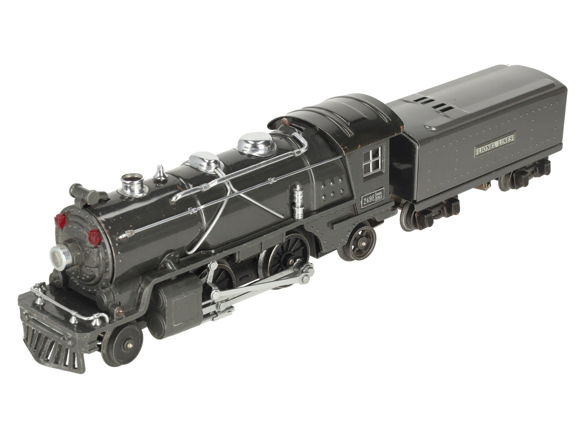 Lionel 249E Vintage O Prewar Gunmetal Tinplate 2-4-2 Steam Locomotive & Tender VG