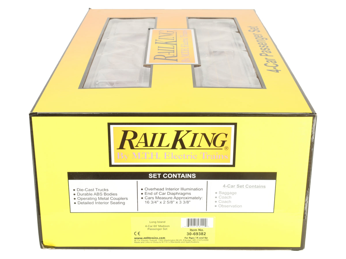 MTH 30-69382 O Gauge RailKing Long Island 4-Car 60’ Madison Passenger Set NIB