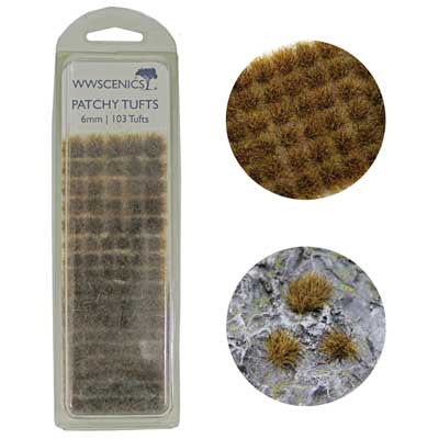 WWScenics W3T-PA6 6mm Self-Adhesive Patchy Grass Tufts (Set of 103)