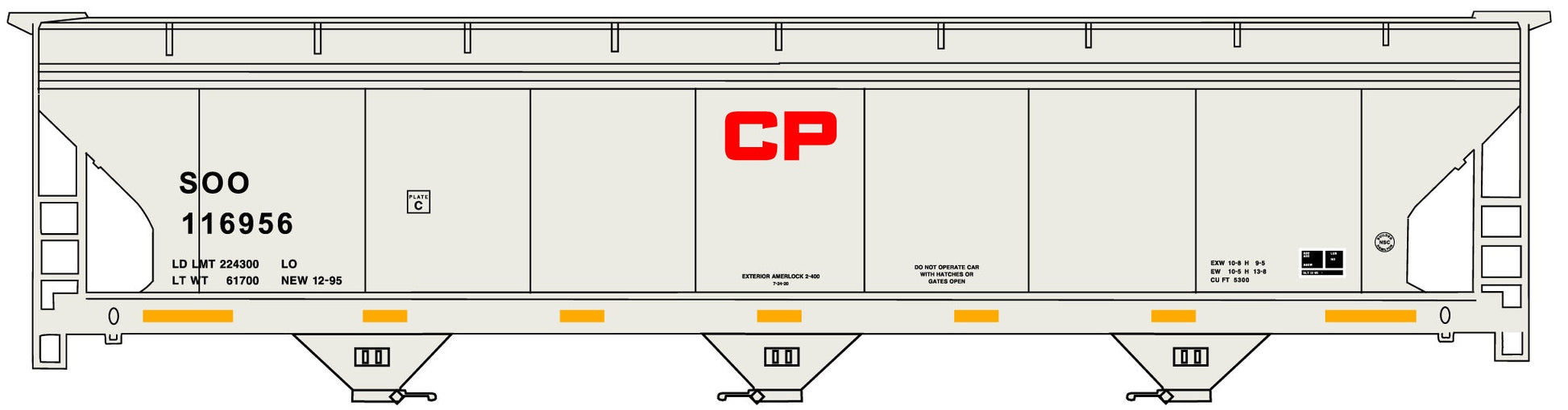 Accurail 2116 HO CP SOO ACF 47' 3-Bay Center-Flow Covered Hopper Kit #116956