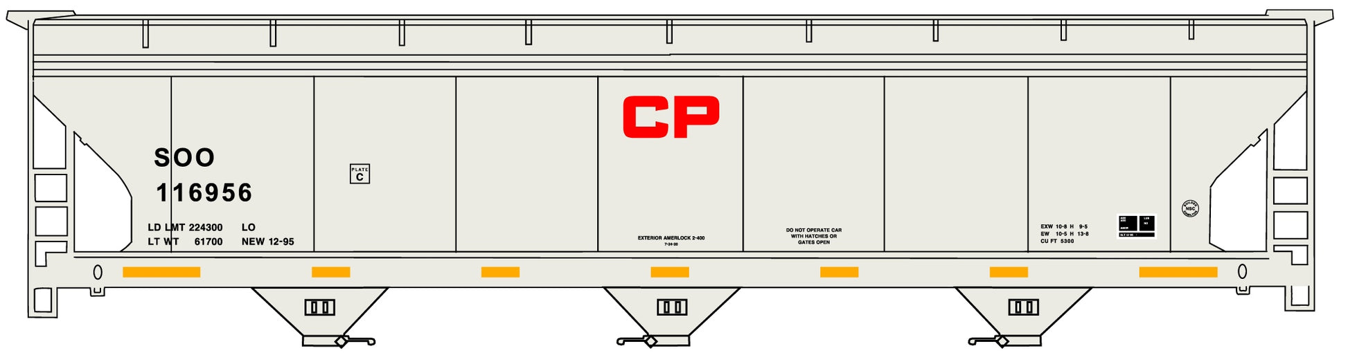 Accurail 2116 HO Soo Line - Canadian Pacific 3-Bay ACF Covered Hopper Kit