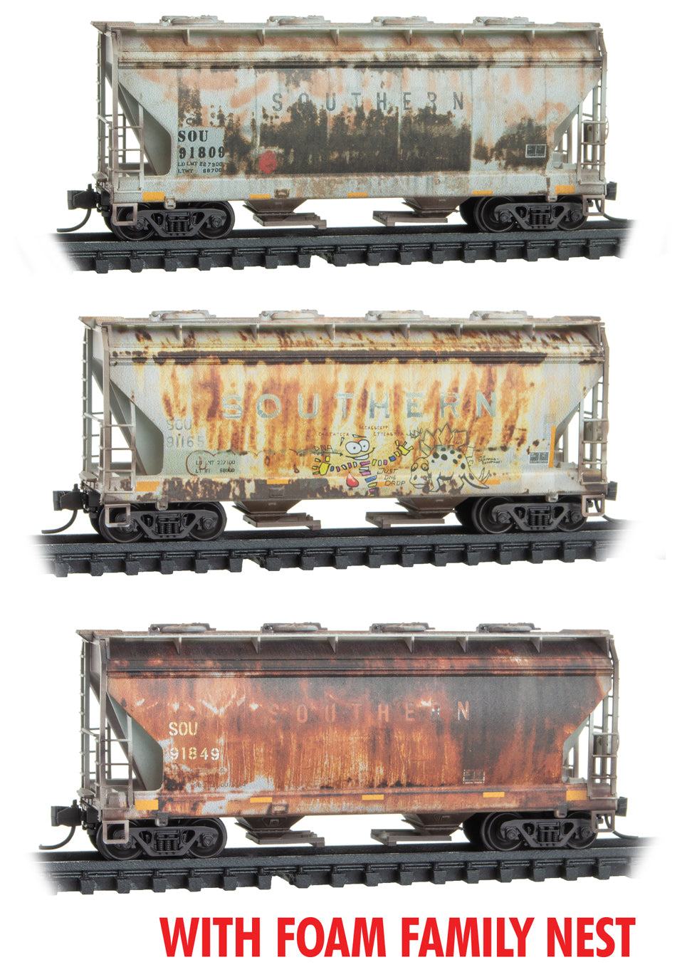 Micro-Trains 99305037 N SOU Weathered Boxcar with Foam Family Nest (Set of 3)