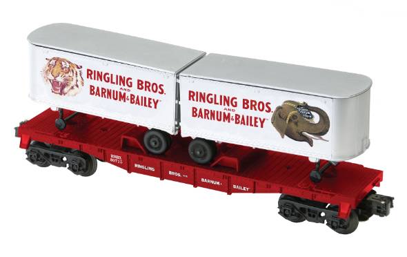 Lionel 6-21471 O Gauge Ringling Bros Flatcar w/2 Trailer EX