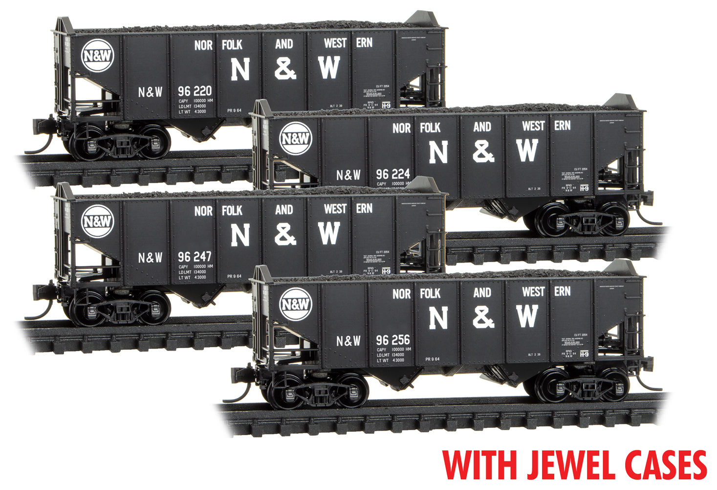 Micro-Trains 98300195 N N&W Twin Bay Hopper with Jewel Case (Pack of 4)