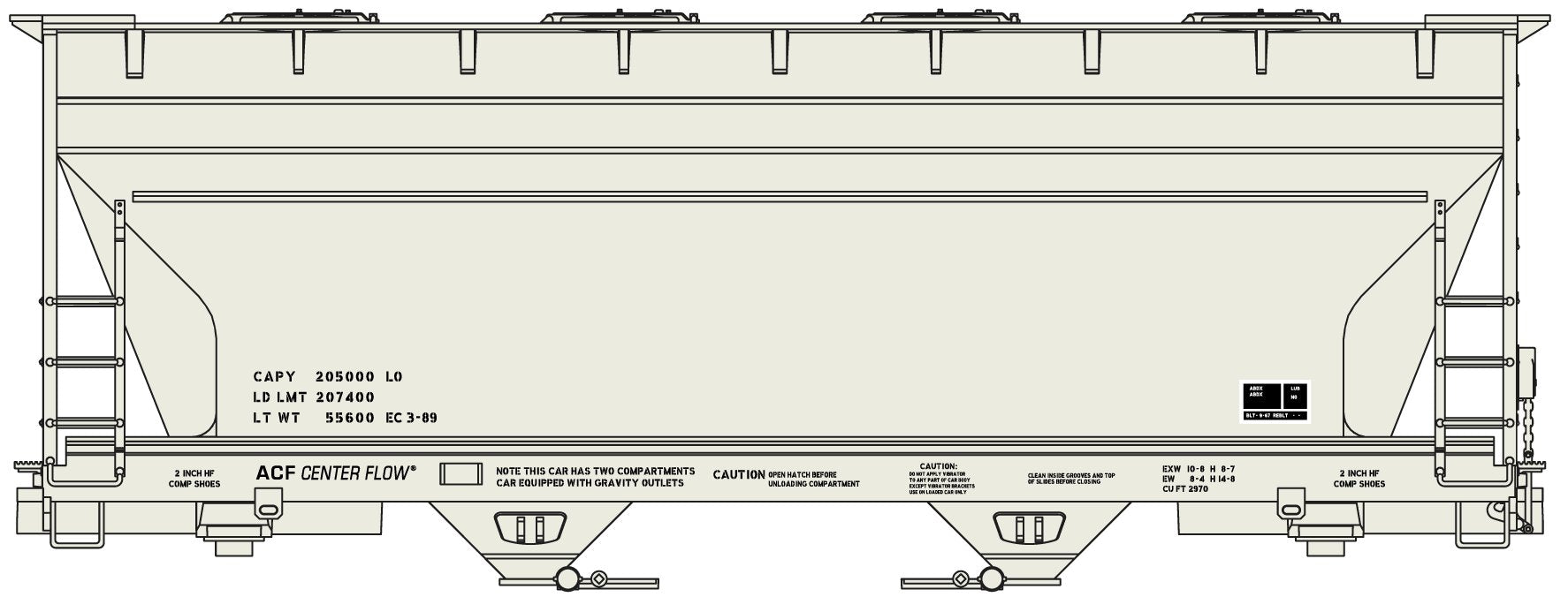 Accurail 2292 HO Data Only ACF 2-Bay Covered Hopper