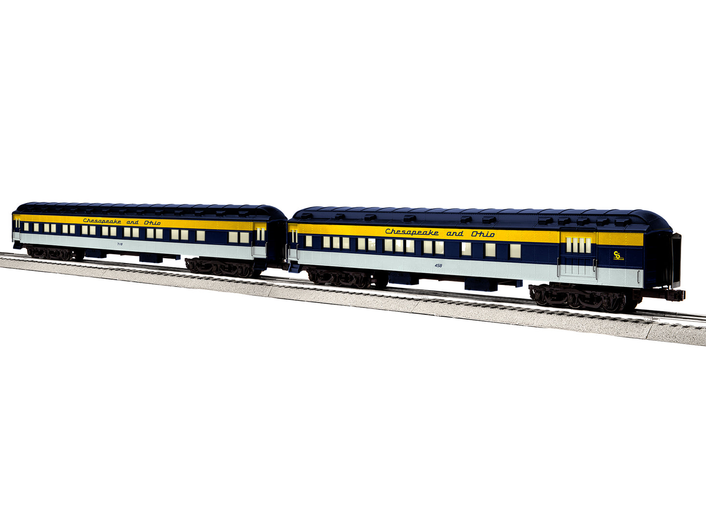 Lionel 2327020 O Chesapeake & Ohio 18" Passenger Car Pack B #458/#718 (Set of 2) NIB