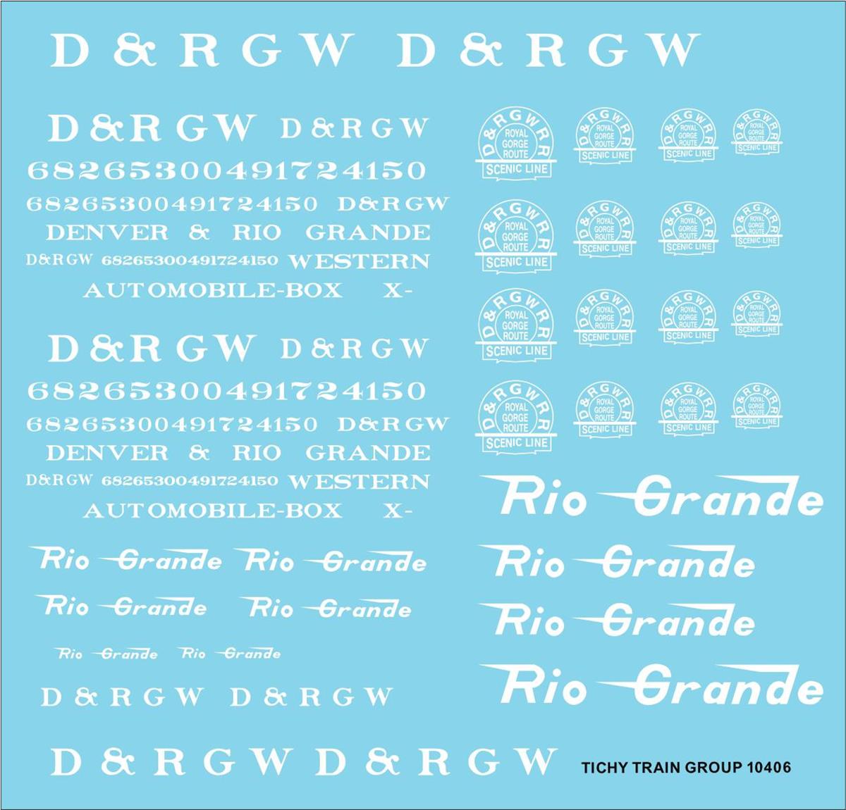 Tichy 10406N N Denver & Rio Grande Western Roadnm Set White Decal Sheet