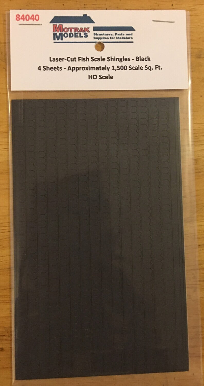 Motrak Models 84040 HO Laser Cut Fish Shingles - Black (Pack of 4)