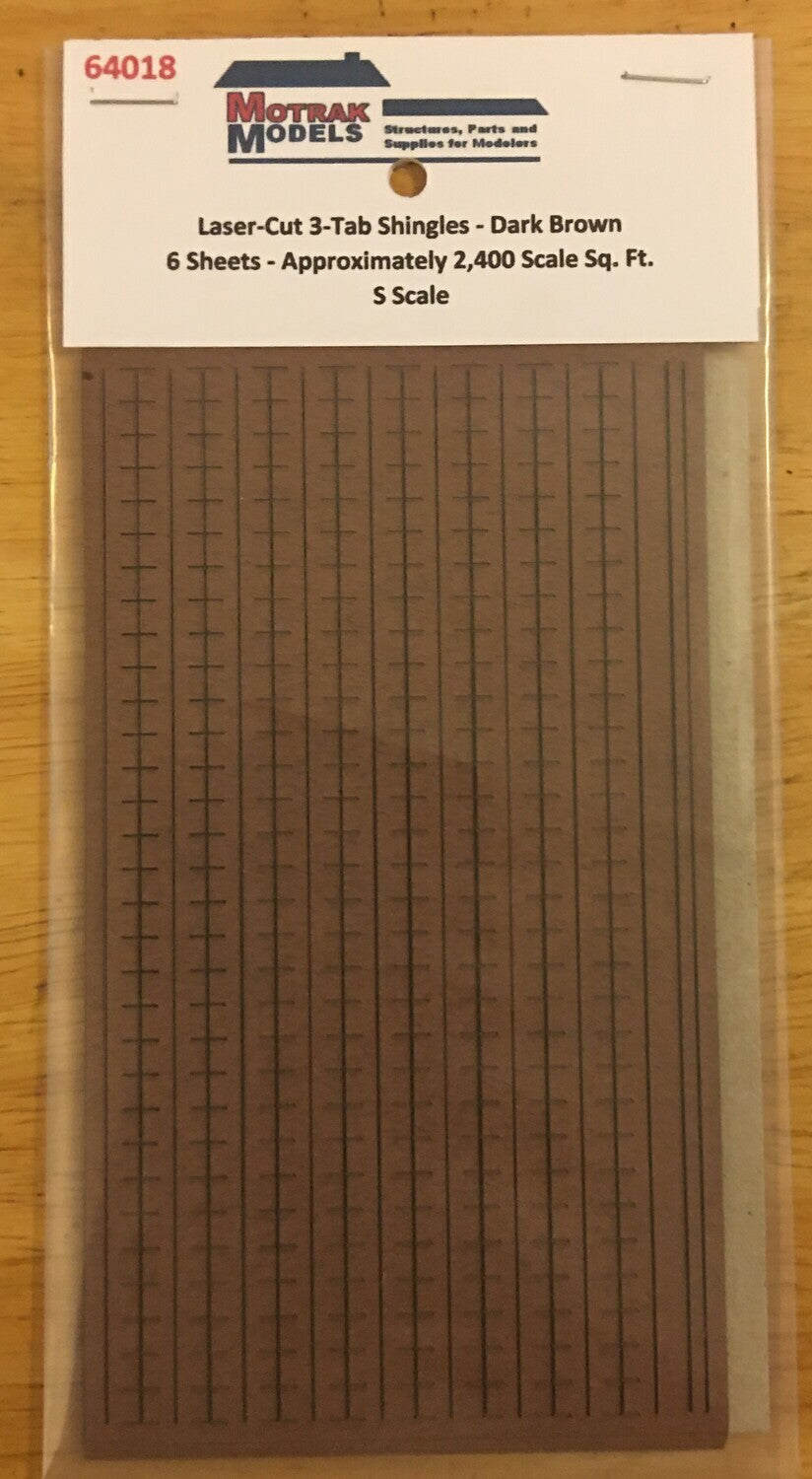 Motrak Models 64018 S Laser Cut 3-Tab Shingles - Dark Brown (Pack of 6)