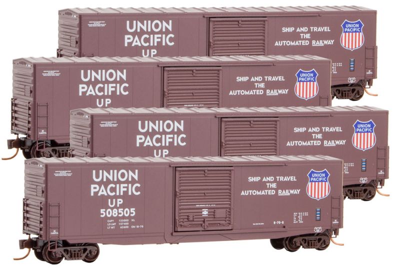 Micro-Trains 99300134 N Union Pacific 50' Standard Single Door Boxcar (Set of 4)