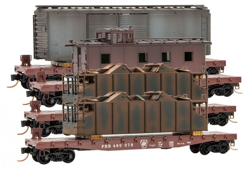 Micro-Trains 99300135 N PRR 50' Fishbelly Side Flatcar w/Load (Set of 4)