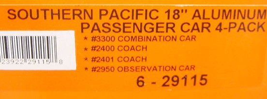 Lionel 6-29115 O Gauge Southern Pacific 4-Car Aluminum Passenger Set LN/Box