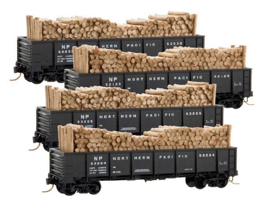 Micro-Trains 99300155 N NP 40' Drop Bottom Gondola w/Timber Load (Set of 4)