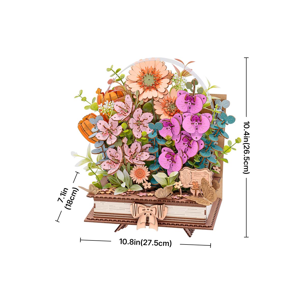 Robotime TW04H Rowood Wooden Blooming Book DIY Flower Bouquet 3D Puzzle
