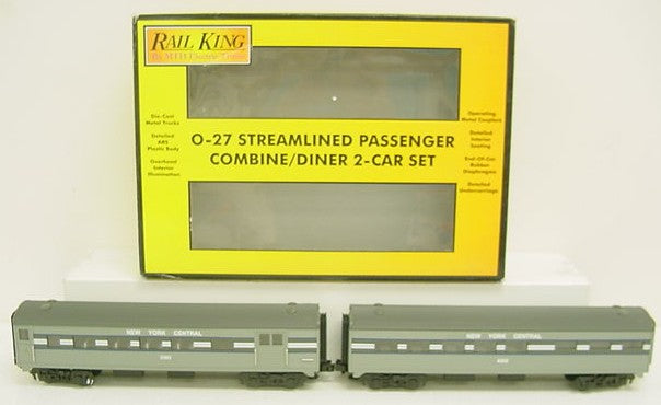MTH 30-6024 O NYC RailKing O-27 Streamlined Combo/Diner Passenger Set (Set of 2) LN/Box
