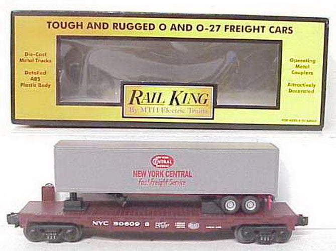 MTH 30-7014D O Gauge New York Central Flat Car w/Trailer #506098 EX/Box