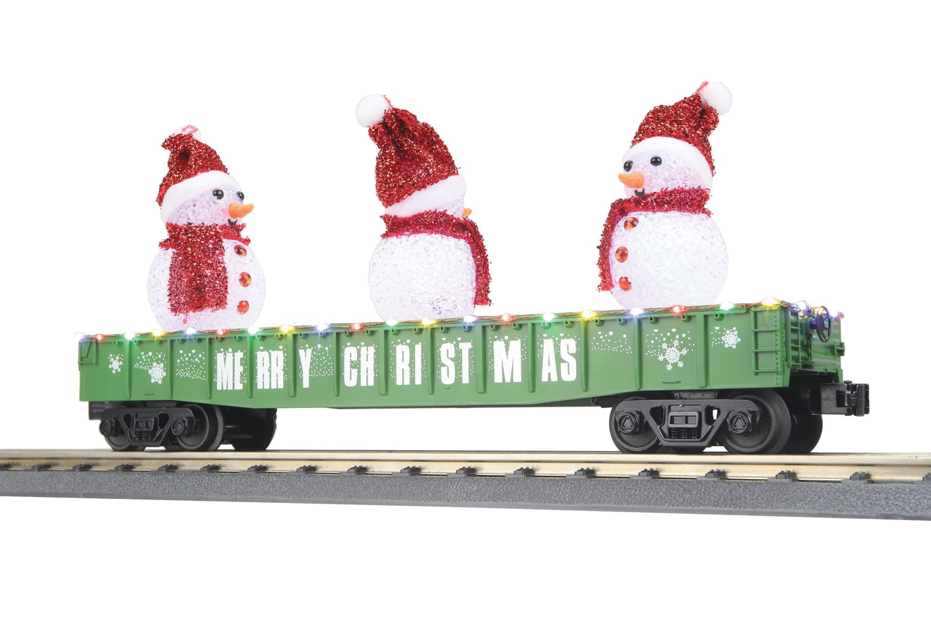 MTH 30-72263 O RailKing Christmas Gondola Car w/LED Christmas Lights & Snowmen