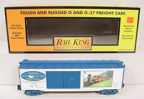 MTH 30-74133 O Gauge White Swan Park Box Car #1955 LN/Box