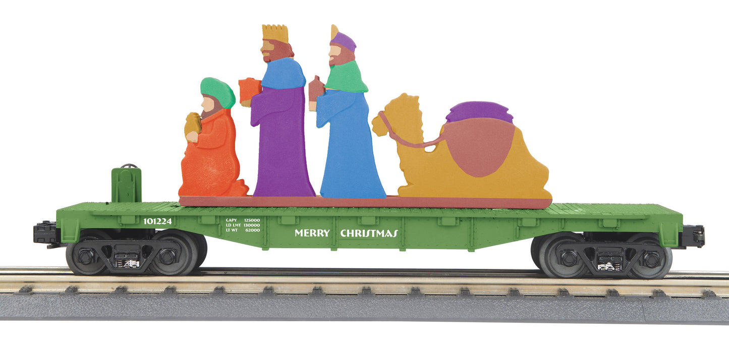 MTH 30-76788 O Christmas Green Flat Car with Lighted Wise Men Scene