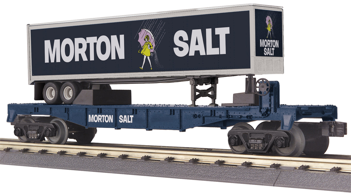 MTH 30-76855 O Morton Salt Flatcar with 40' Trailer