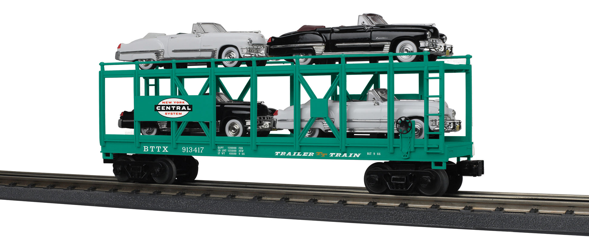 MTH 30-76878 New York Central Auto Carrier Flat Car w 4 '49 Cadillacs