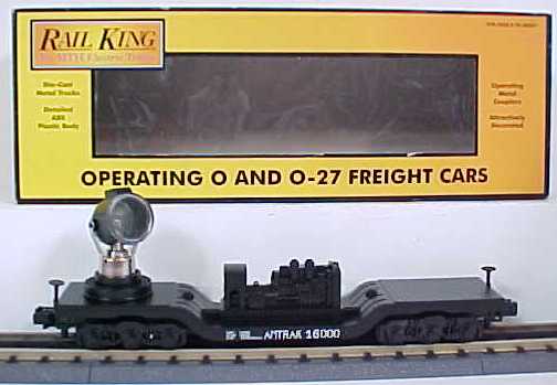 MTH 30-7927 O Amtrak Operating Depressed Flatcar #16000 with Searchlight LN/Box
