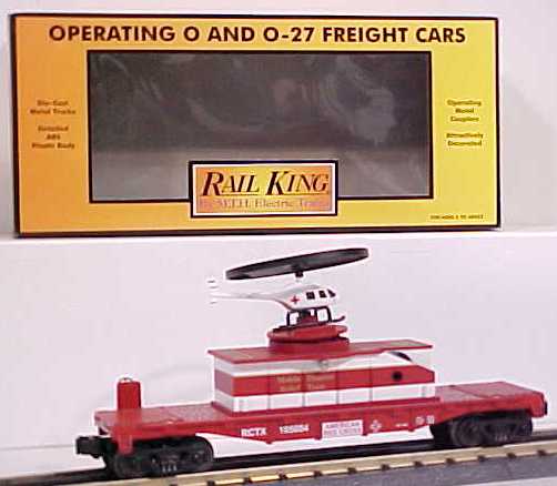 MTH 30-7942 O Red Cross Flatcar w/Operating Helicopter LN/Box