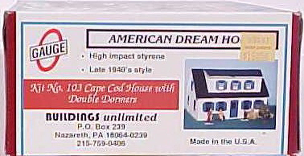 Bldgs Unlimited 103 O Gauge Cape Cod House w/Double Dormers Building Kit