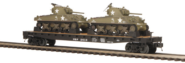 MTH 20-98638 Norfolk & Western Flat Car with 2 Sherman Tanks NIB