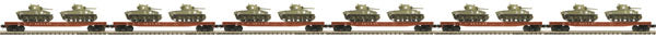 MTH 20-90427 O New York Central 60’ Flat Car Set w/Sherman Tank Load (Set of 6)