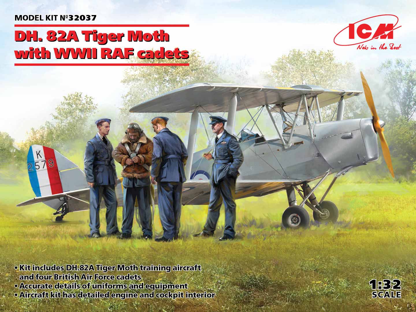 ICM 32037 1:32 DH. 82A Tiger Moth with RAF Cadets Military Aircraft Plane Kit