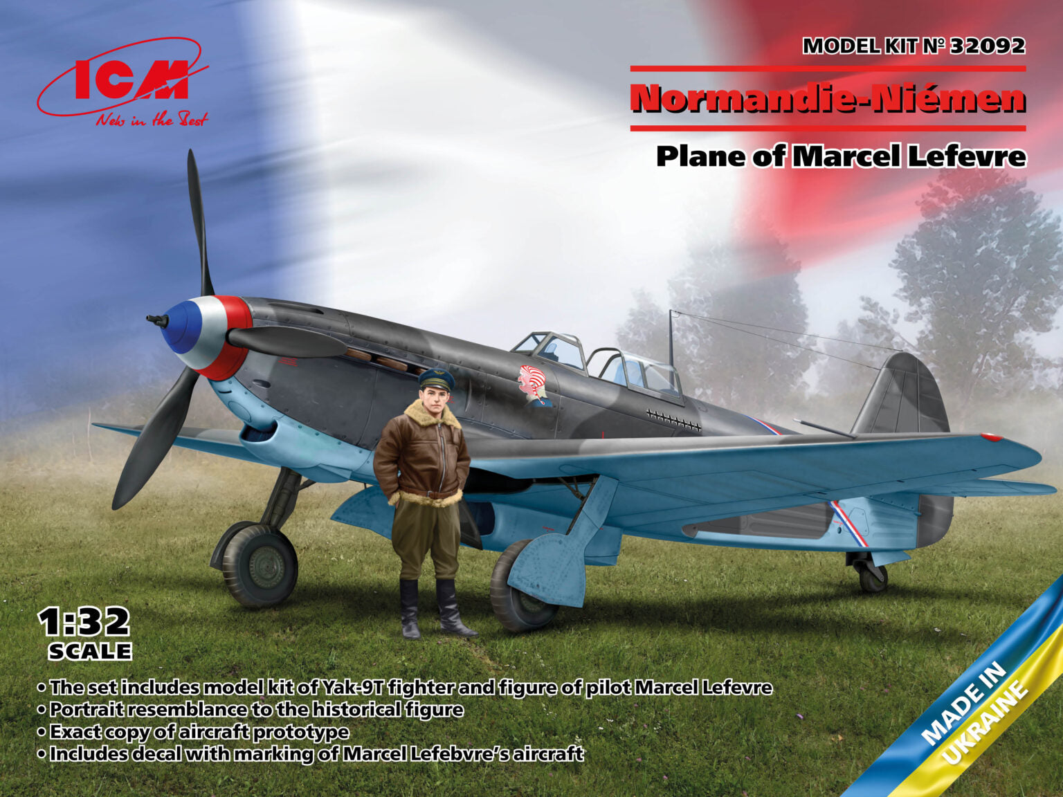 ICM 32092 1:32 Normandie-Niemen of Marcel Lefevre Yak-9T w/Figure Kit