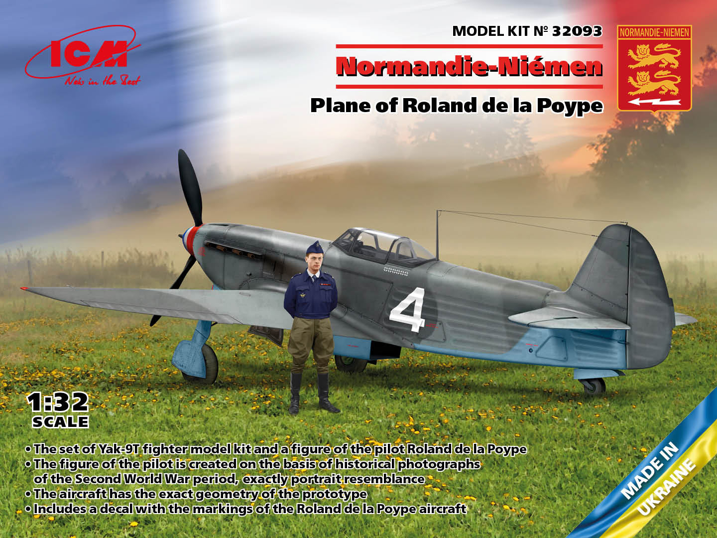 ICM 32093 1:32 Normandie Niemen Yak 9T Fighter with Figure Military Plane Kit