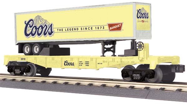 MTH 30-76372 O Gauge Coors Flat Car w/ Trailer LN/Box