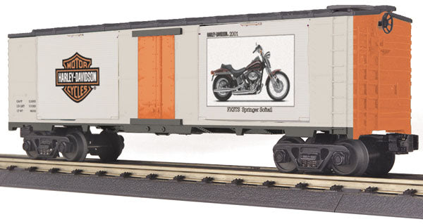 MTH 30-74294 O Gauge Harley-Davidson 40' Window Box Car with 2 2001 Springer So LN/Box
