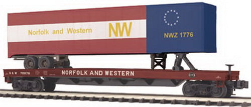 MTH 20-98183 O Gauge Norfolk & Western Flatcar w/ 48' Trailer #1776 LN/Box