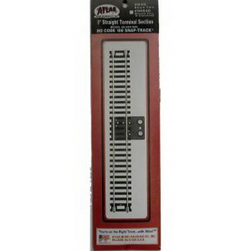 Atlas 0840 HO Code 100 Nickel Silver 9'' Straight Terminal Section Track
