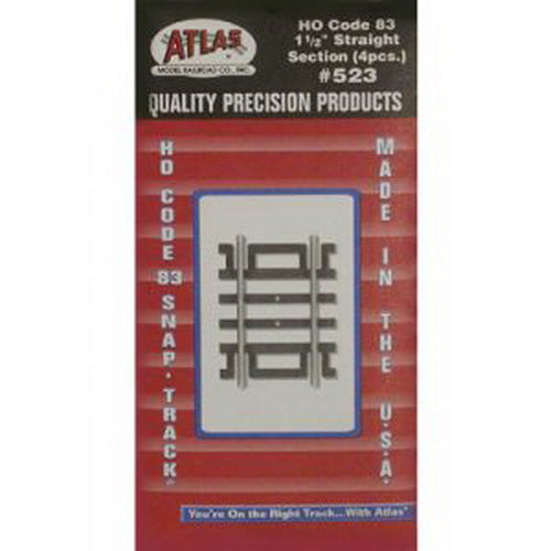 Atlas 0523 HO Code 83 Nickel Silver 1-1/2" Straight Track (Pack of 4)