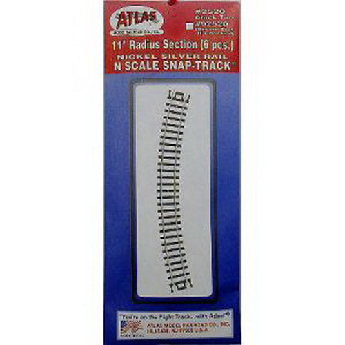 Atlas 2520 N Code 80 Nickel-Silver 11" Radius Curved Snap-Track (Pack of 6)