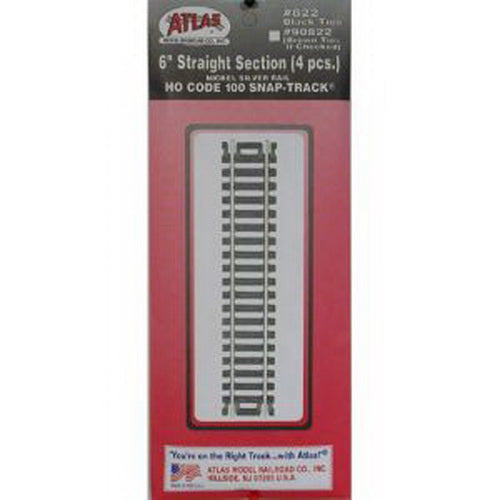 Atlas 0822 HO Code 100 Nickel Silver 6" Straight Snap Track (Pack of 4)