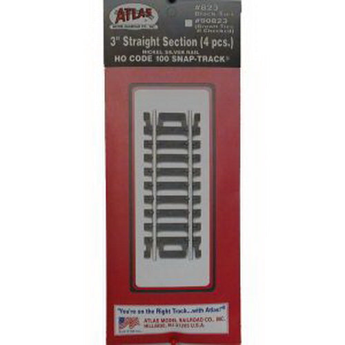 Atlas 0823 HO Code 100 Nickel Silver 3" Straight Snap Track (Pack of 4)