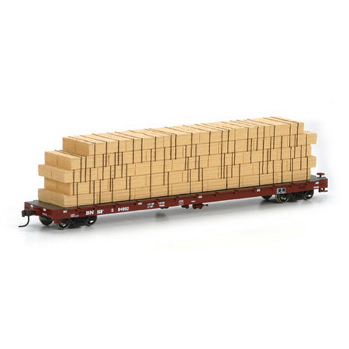 Athearn 81940 HO Scale BNSF 60' Flat Car w/Lumber Load #594992