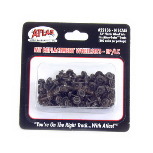Atlas 22136 N 33'' Low Profile Replacement Plastic Wheelsets (Pack of 100)