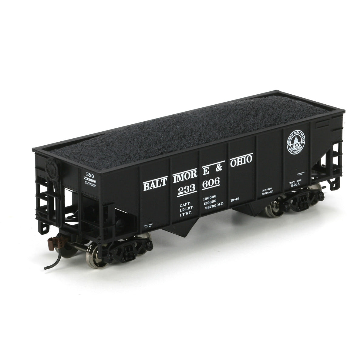 Athearn 72663 HO Scale Baltimore & Ohio 34' Ribbed Hopper w/Coal Load #233606