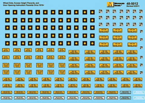Microscale MC-5012 HO Wheel Dots/Height Placards & Door Instructions Decal Sheet