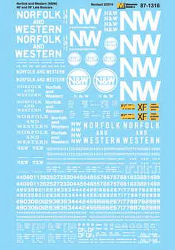 Microscale 87-1316 HO 40'' & 50'' Norfolk & Western Boxcar Decal Sheet